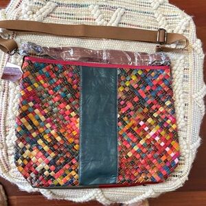 Genuine leather woven tote bag